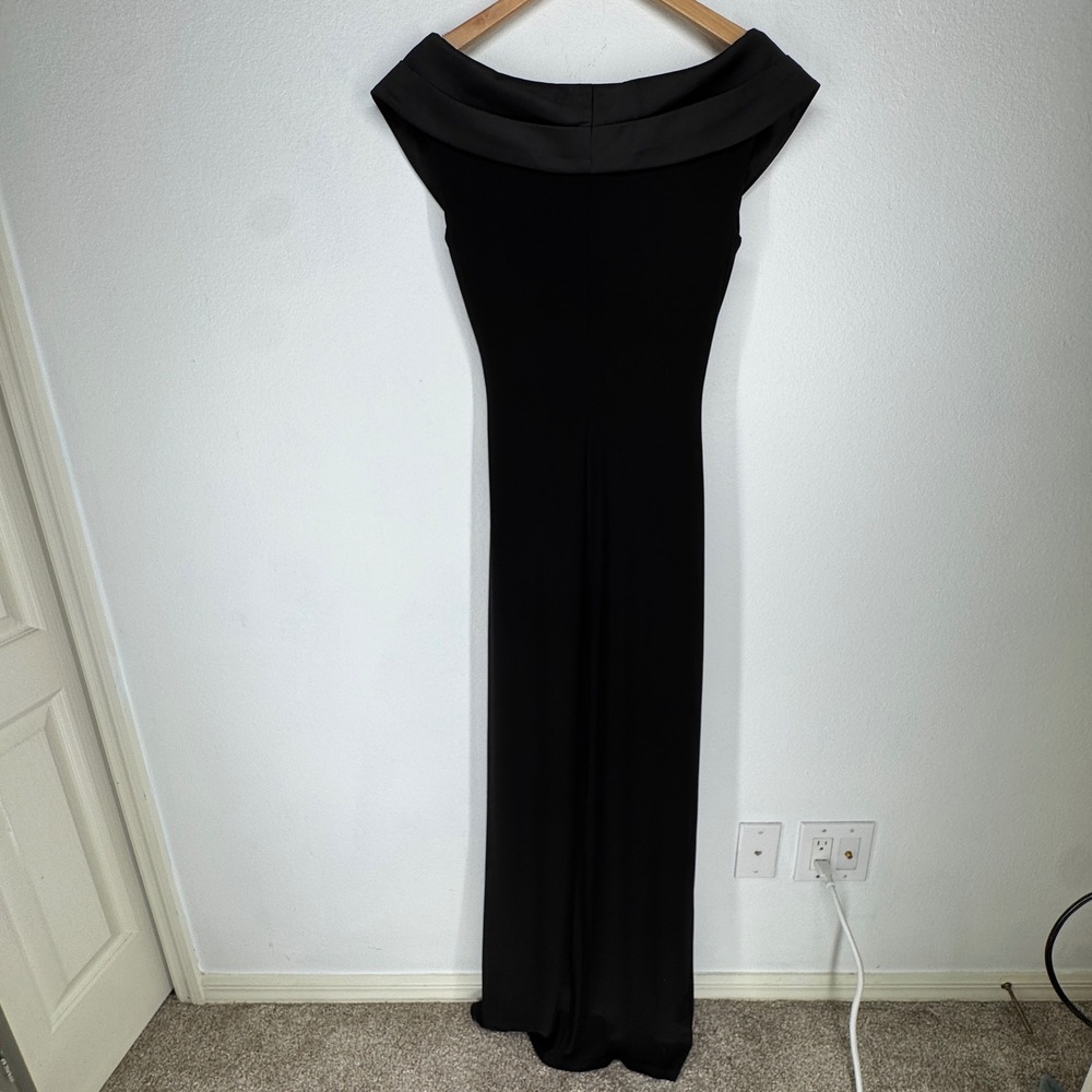 Ralph Lauren Black Off The Shoulder‎ Satin Trim Evening Gown Dress 4 Minimalist - Picture 4 of 9